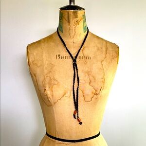 Black Beaded Necklace with Brown Accents